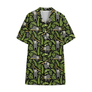 Tropical Sloth Pattern Print Cotton Hawaiian Shirt