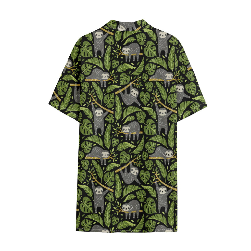 Tropical Sloth Pattern Print Cotton Hawaiian Shirt