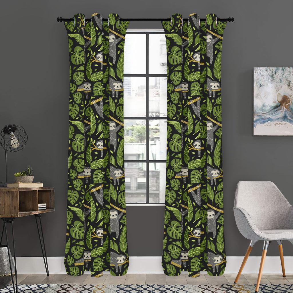 Tropical Sloth Pattern Print Curtain