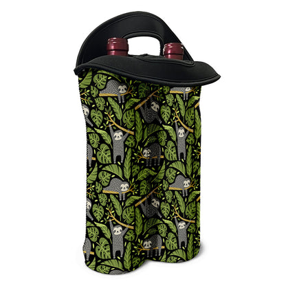 Tropical Sloth Pattern Print Double Neoprene Wine Tote