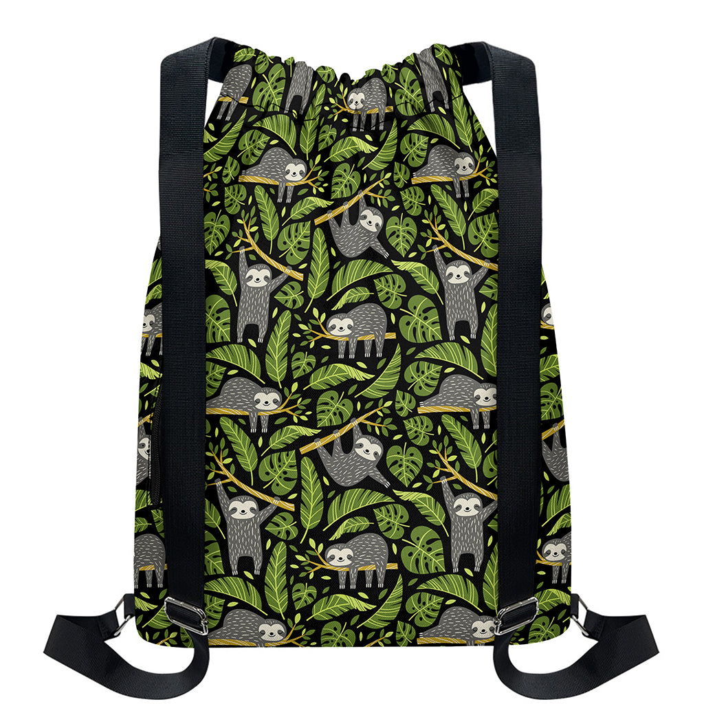 Tropical Sloth Pattern Print Drawstring Backpack