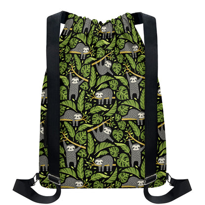 Tropical Sloth Pattern Print Drawstring Backpack