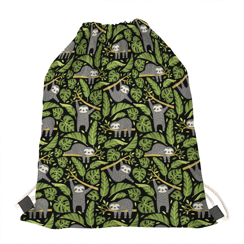 Tropical Sloth Pattern Print Drawstring Bag