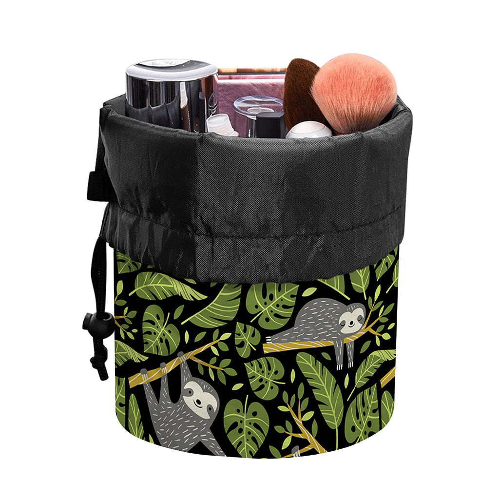 Tropical Sloth Pattern Print Drawstring Makeup Bag
