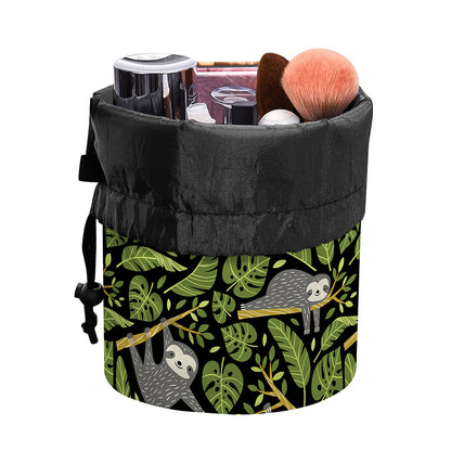 Tropical Sloth Pattern Print Drawstring Makeup Bag