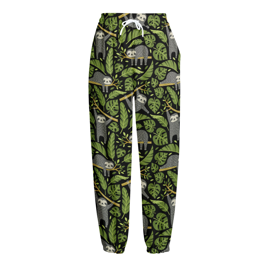 Tropical Sloth Pattern Print Fleece Lined Knit Pants