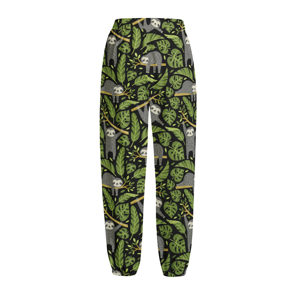 Tropical Sloth Pattern Print Fleece Lined Knit Pants