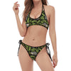 Tropical Sloth Pattern Print Halter Scoop Tie Side Bikini