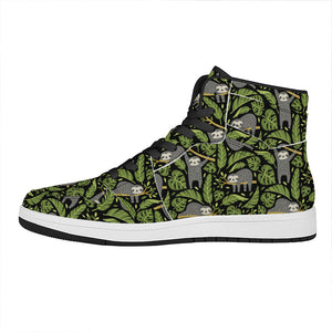 Tropical Sloth Pattern Print High Top Leather Sneakers