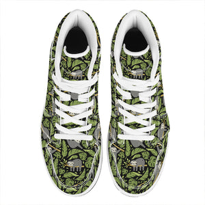 Tropical Sloth Pattern Print High Top Leather Sneakers