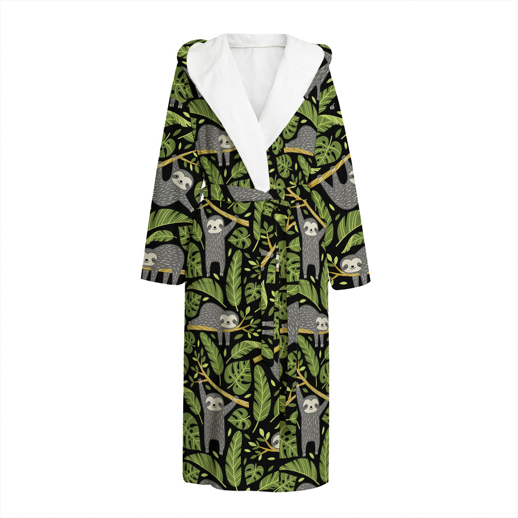 Tropical Sloth Pattern Print Hooded Bathrobe