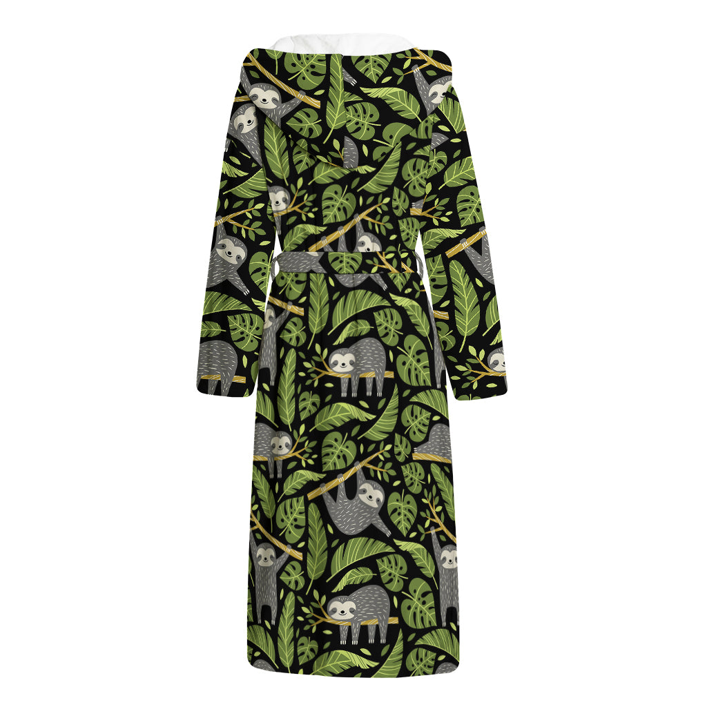 Tropical Sloth Pattern Print Hooded Bathrobe