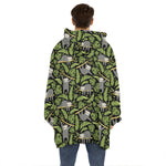 Tropical Sloth Pattern Print Hoodie Blanket