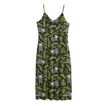 Tropical Sloth Pattern Print Jersey Midi Cami Dress