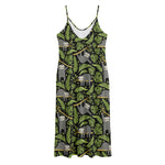 Tropical Sloth Pattern Print Jersey Midi Cami Dress