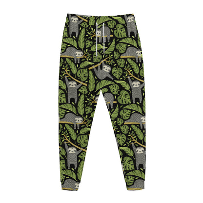 Tropical Sloth Pattern Print Jogger Pants