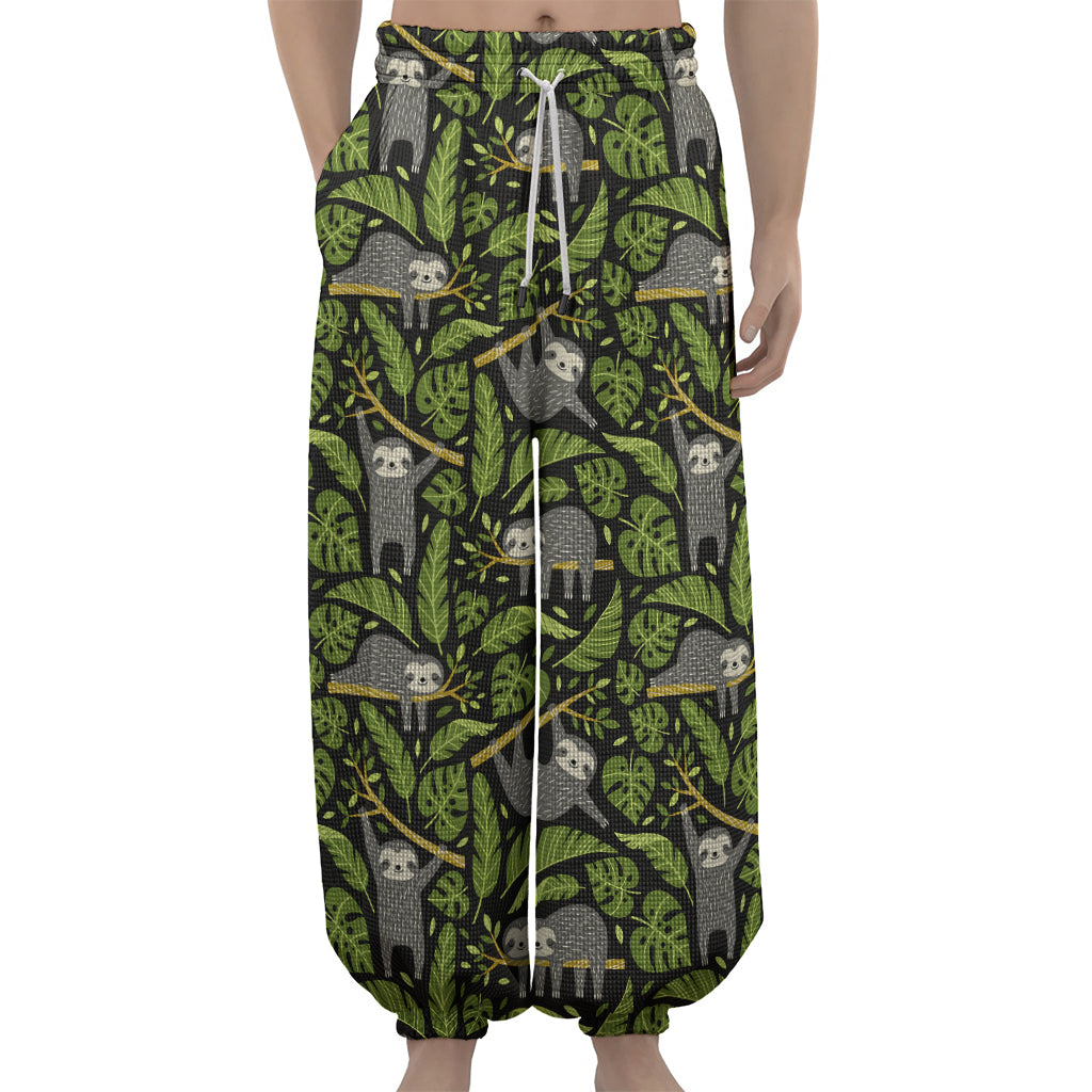 Tropical Sloth Pattern Print Lantern Pants