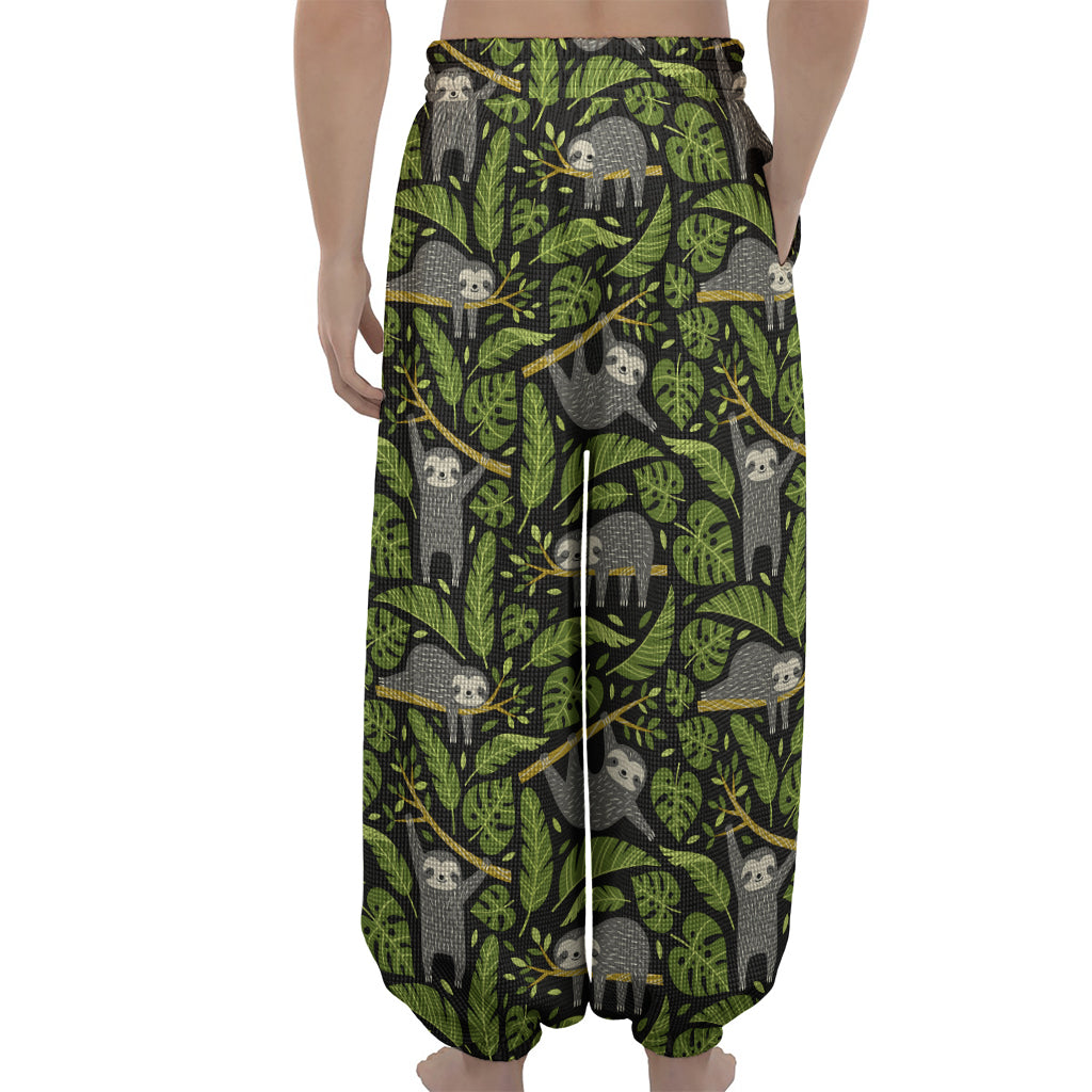 Tropical Sloth Pattern Print Lantern Pants