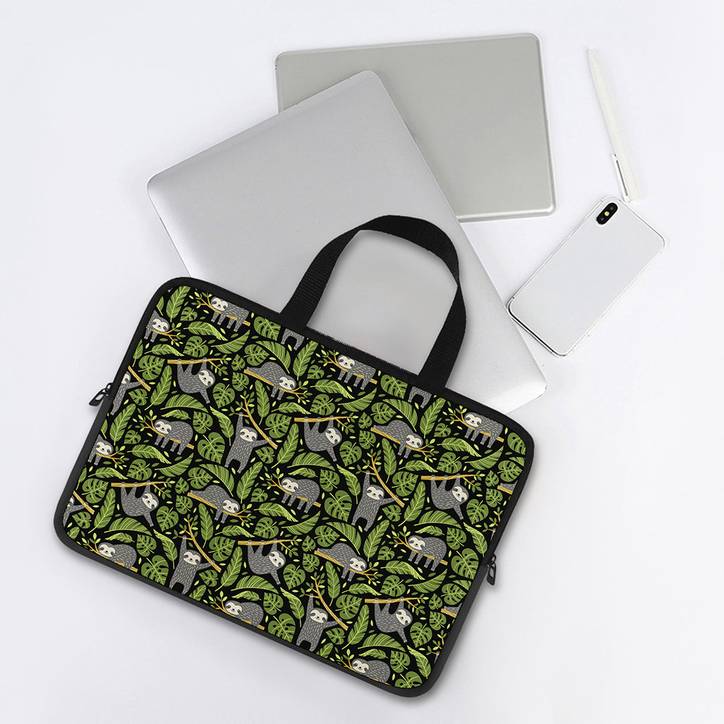 Tropical Sloth Pattern Print Laptop Sleeve With Handle