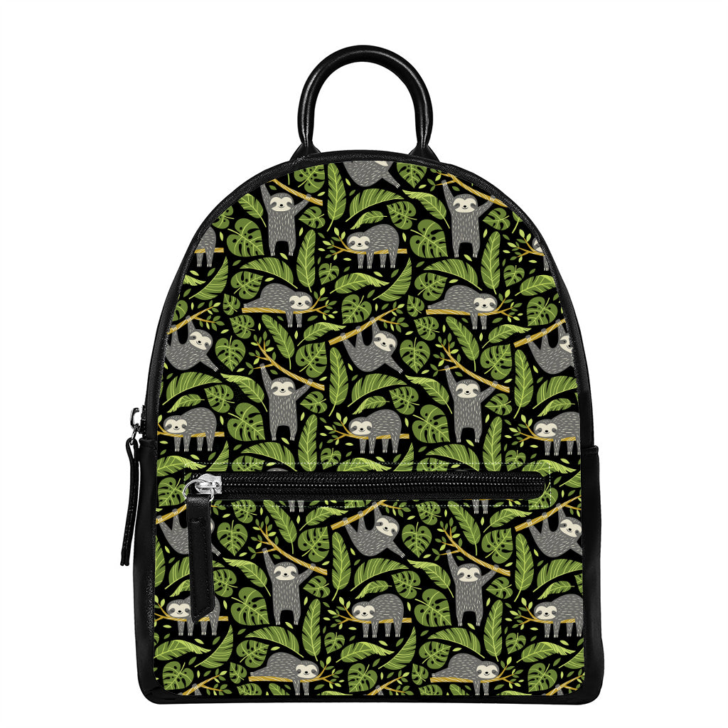 Tropical Sloth Pattern Print Leather Backpack