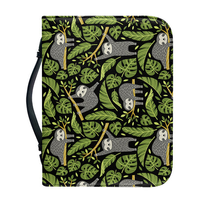 Tropical Sloth Pattern Print Leather Bible Cover