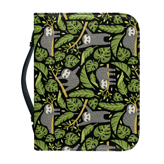 Tropical Sloth Pattern Print Leather Bible Cover