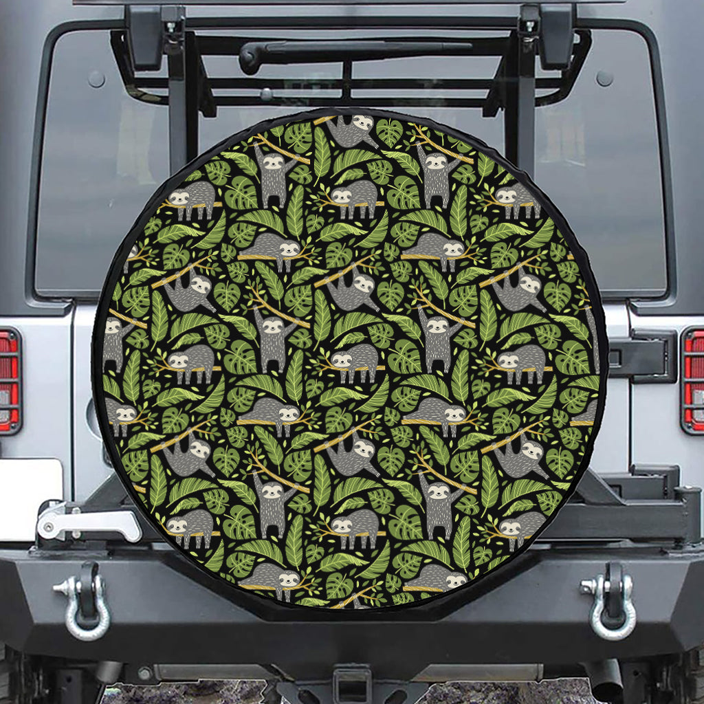 Tropical Sloth Pattern Print Leather Spare Tire Cover