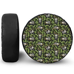 Tropical Sloth Pattern Print Leather Spare Tire Cover