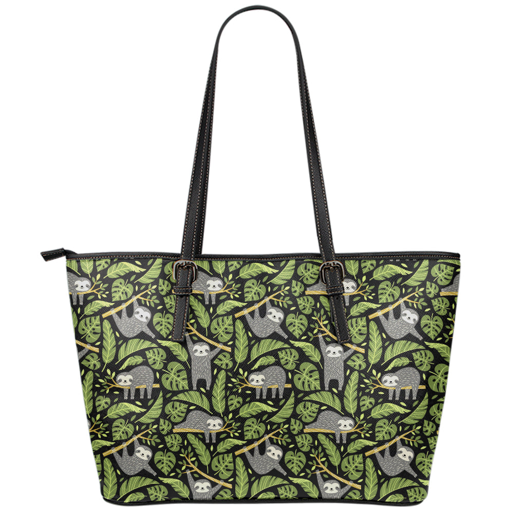 Tropical Sloth Pattern Print Leather Tote Bag