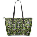 Tropical Sloth Pattern Print Leather Tote Bag