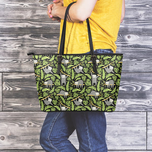 Tropical Sloth Pattern Print Leather Tote Bag