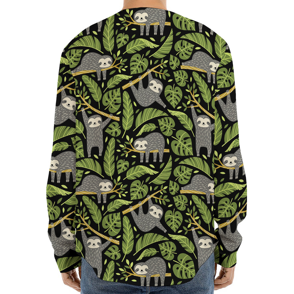 Tropical Sloth Pattern Print Long Sleeve Baseball Jersey