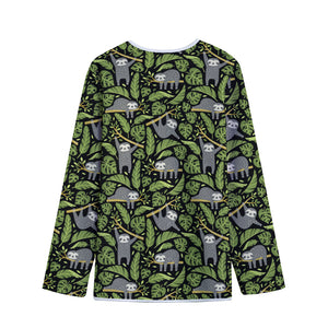 Tropical Sloth Pattern Print Long Sleeve Short Coat