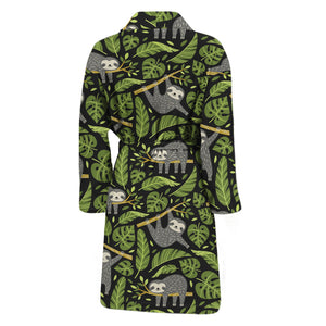 Tropical Sloth Pattern Print Men's Bathrobe