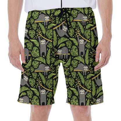 Tropical Sloth Pattern Print Men's Beach Shorts