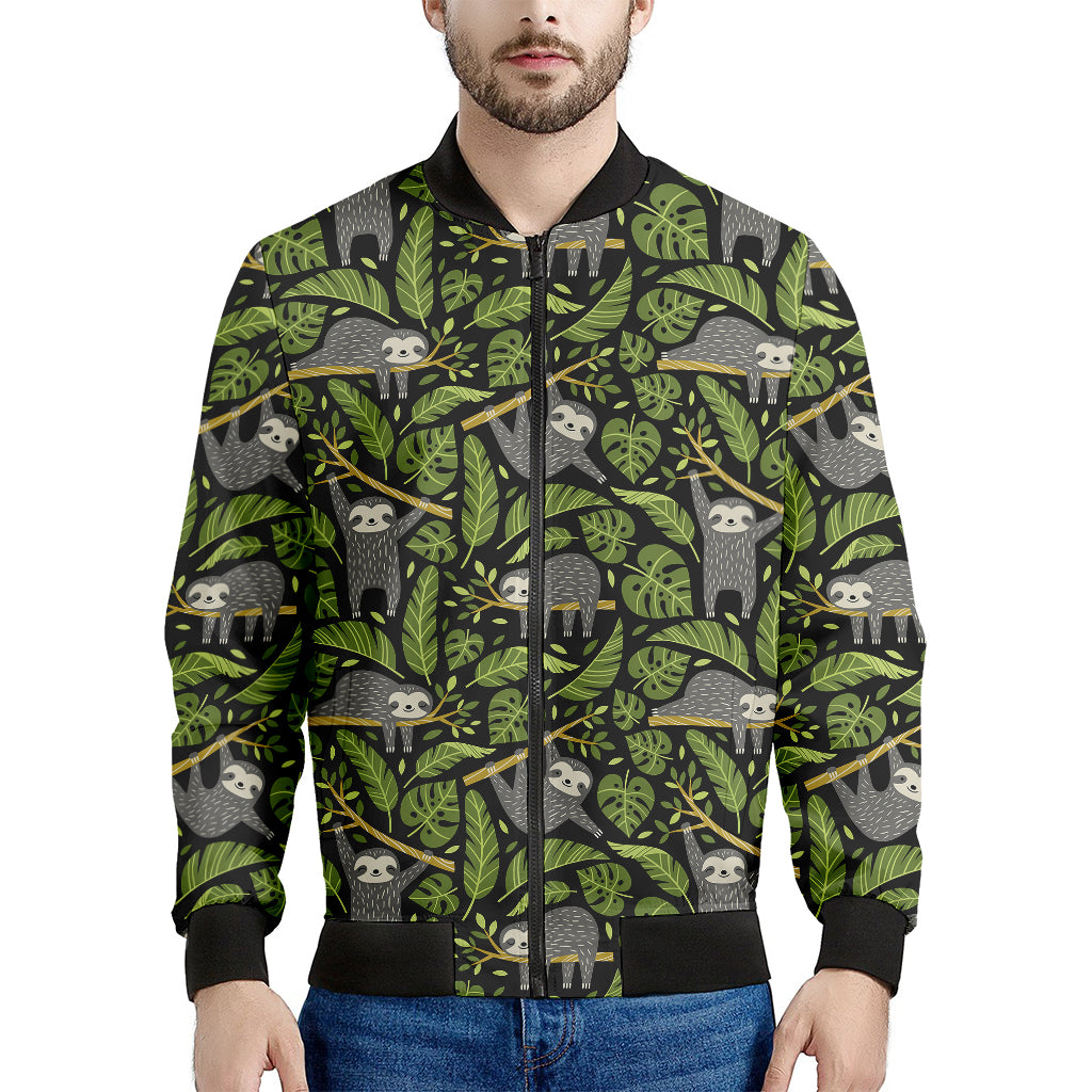 Tropical Sloth Pattern Print Men's Bomber Jacket