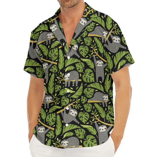 Tropical Sloth Pattern Print Men's Deep V-Neck Shirt