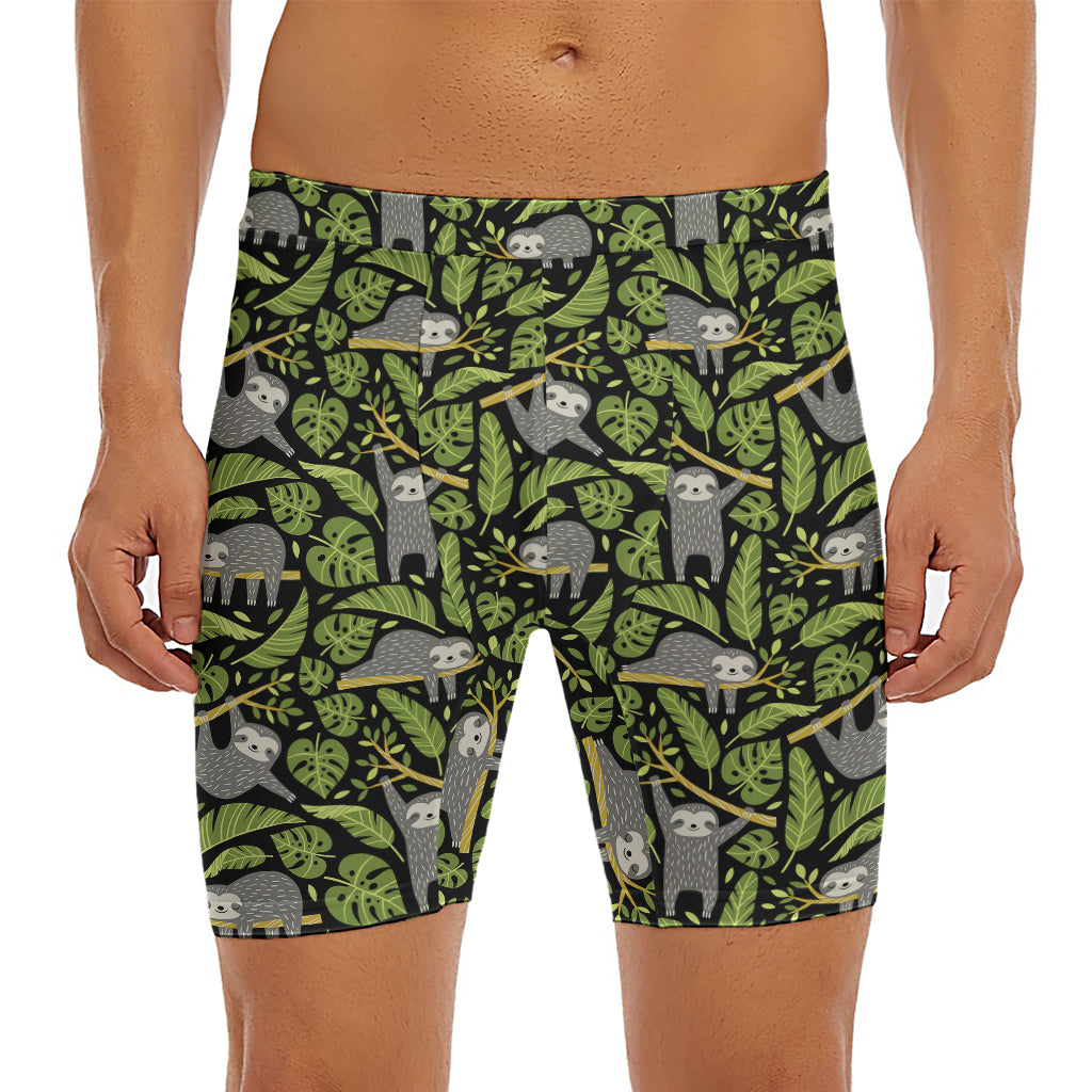 Tropical Sloth Pattern Print Men's Long Boxer Briefs