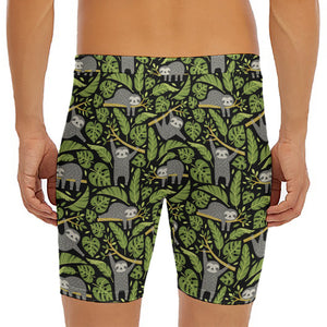 Tropical Sloth Pattern Print Men's Long Boxer Briefs