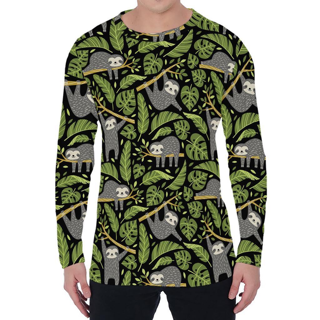 Tropical Sloth Pattern Print Men's Long Sleeve T-Shirt