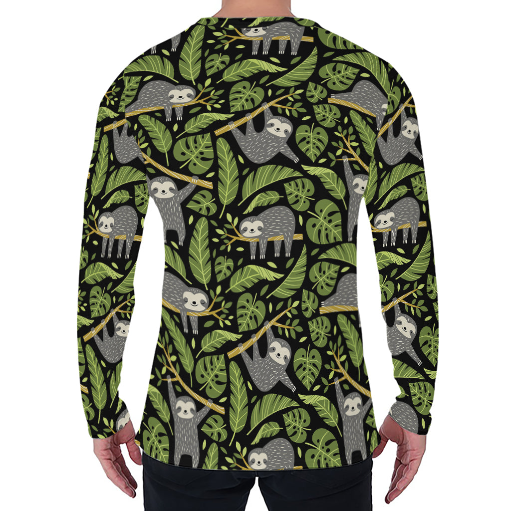 Tropical Sloth Pattern Print Men's Long Sleeve T-Shirt