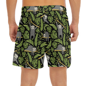 Tropical Sloth Pattern Print Men's Split Running Shorts