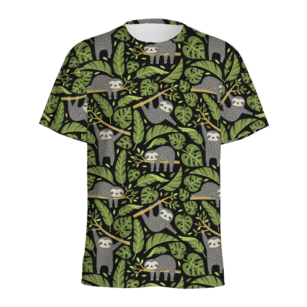 Tropical Sloth Pattern Print Men's Sports T-Shirt