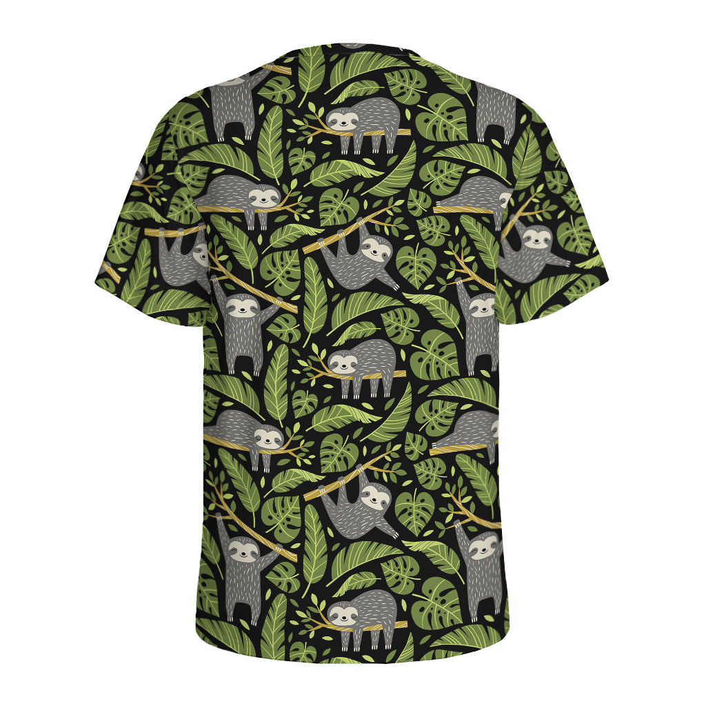 Tropical Sloth Pattern Print Men's Sports T-Shirt