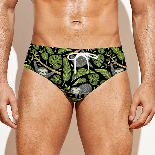 Tropical Sloth Pattern Print Men's Swim Briefs