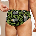 Tropical Sloth Pattern Print Men's Swim Briefs