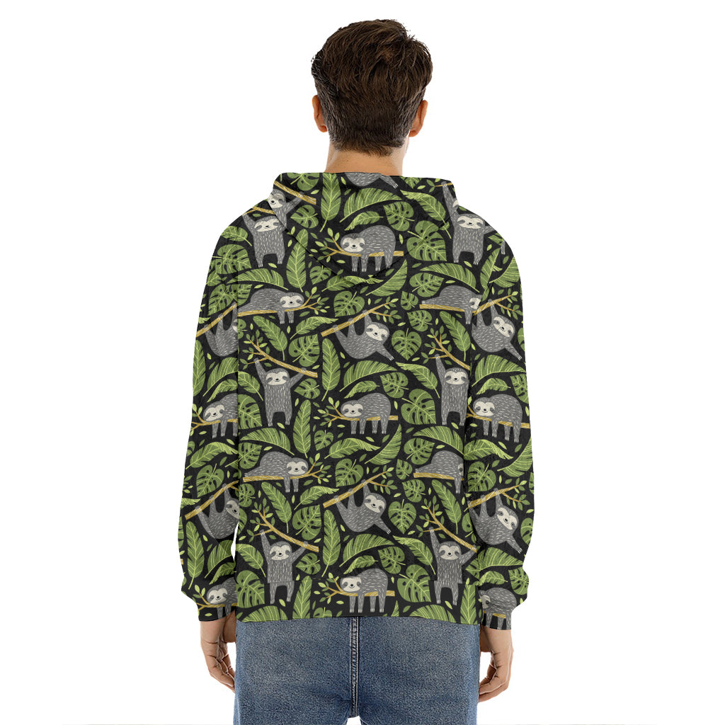 Tropical Sloth Pattern Print Men's Velvet Pullover Hoodie