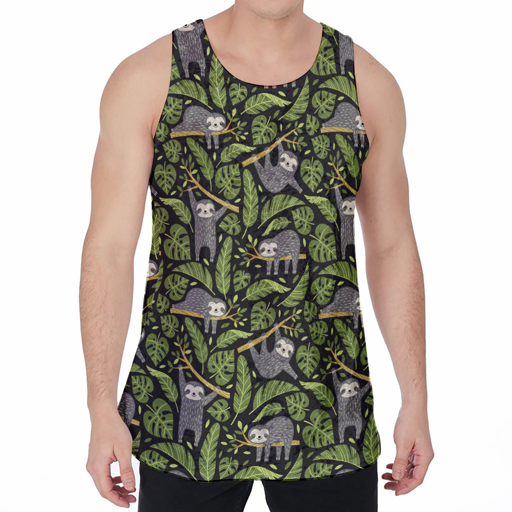 Tropical Sloth Pattern Print Men's Velvet Tank Top