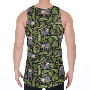 Tropical Sloth Pattern Print Men's Velvet Tank Top