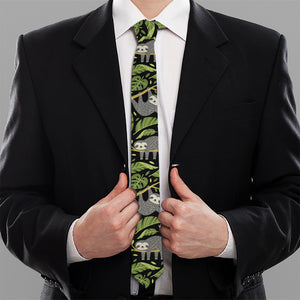 Tropical Sloth Pattern Print Necktie